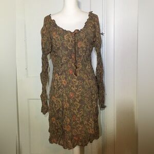 Urban Outfitters Ecote Boho Floral Long Sleeve Midi Dress - Brown/Olive